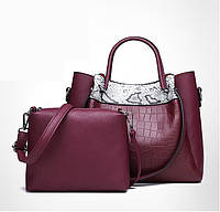 Набор женских сумок 2в1 из качественной экокожи с косточками бордового цвета