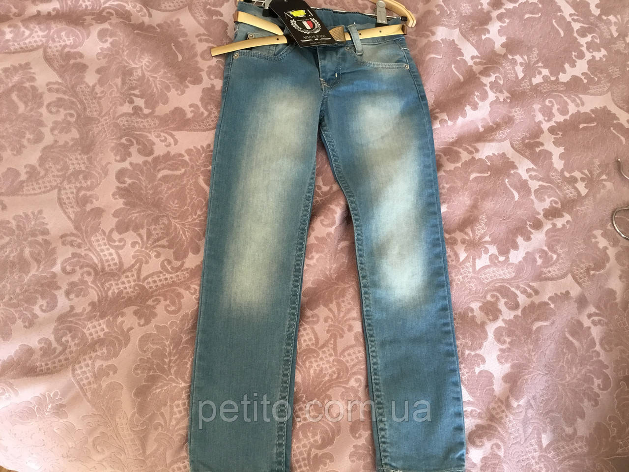 Блакитні джинси для дівчинки з поясом, фото 1