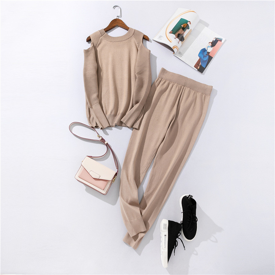 Костюм жіночий трикотажний двійка кофта та штани весняний, бежевий M\L, фото 1