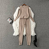 Костюм жіночий трикотажний двійка кофта та штани весняний, бежевий M\L, фото 5