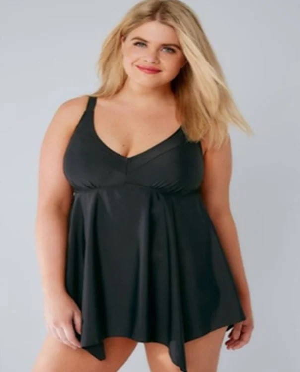 Купальник танкіні чорний великих розмірів з асиметричним низом, фото 1