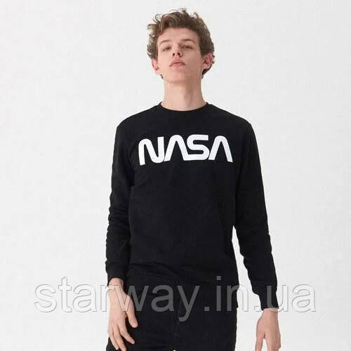 Чорний світшот з білим принтом nasa | стильна кофта