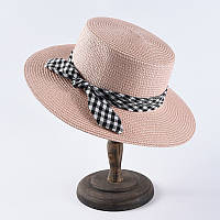 Рожевий жіночий капелюшок канотьє з стрічкою