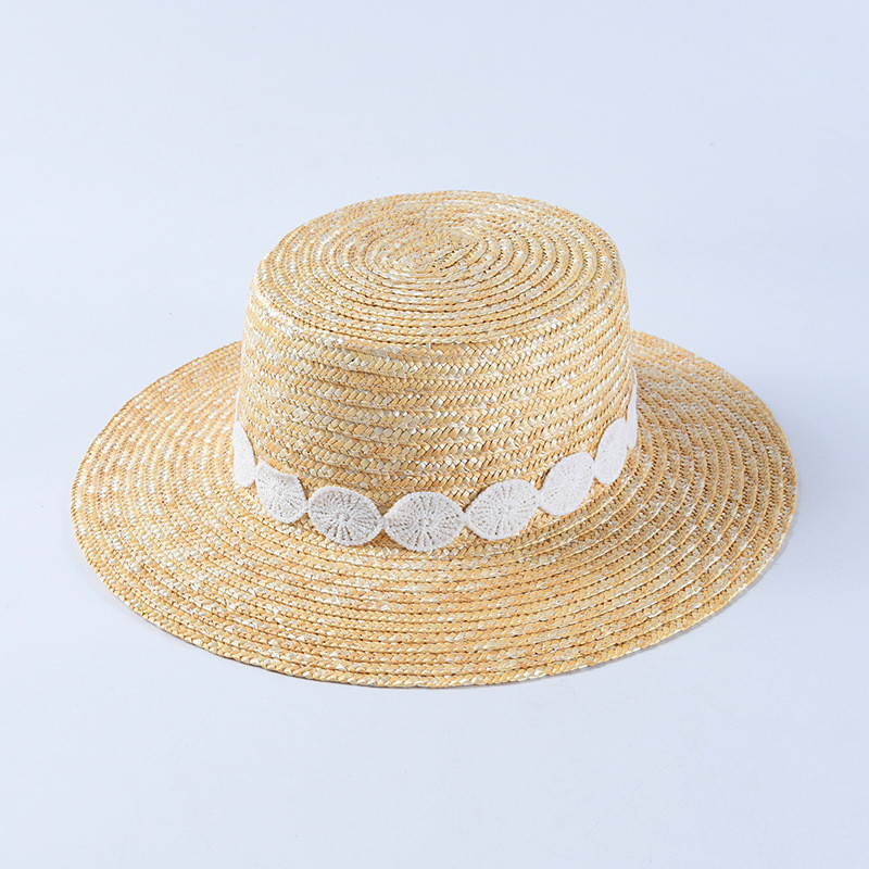 Солом'яний літній капелюшок канотьє з білою стрічкою