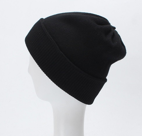 Шапка біні унісекс зимова двошарова тепла, чорна, фото 1