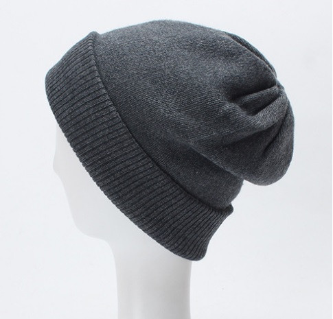 Шапка біні унісекс зимова двошарова тепла, темно-сіра, фото 1