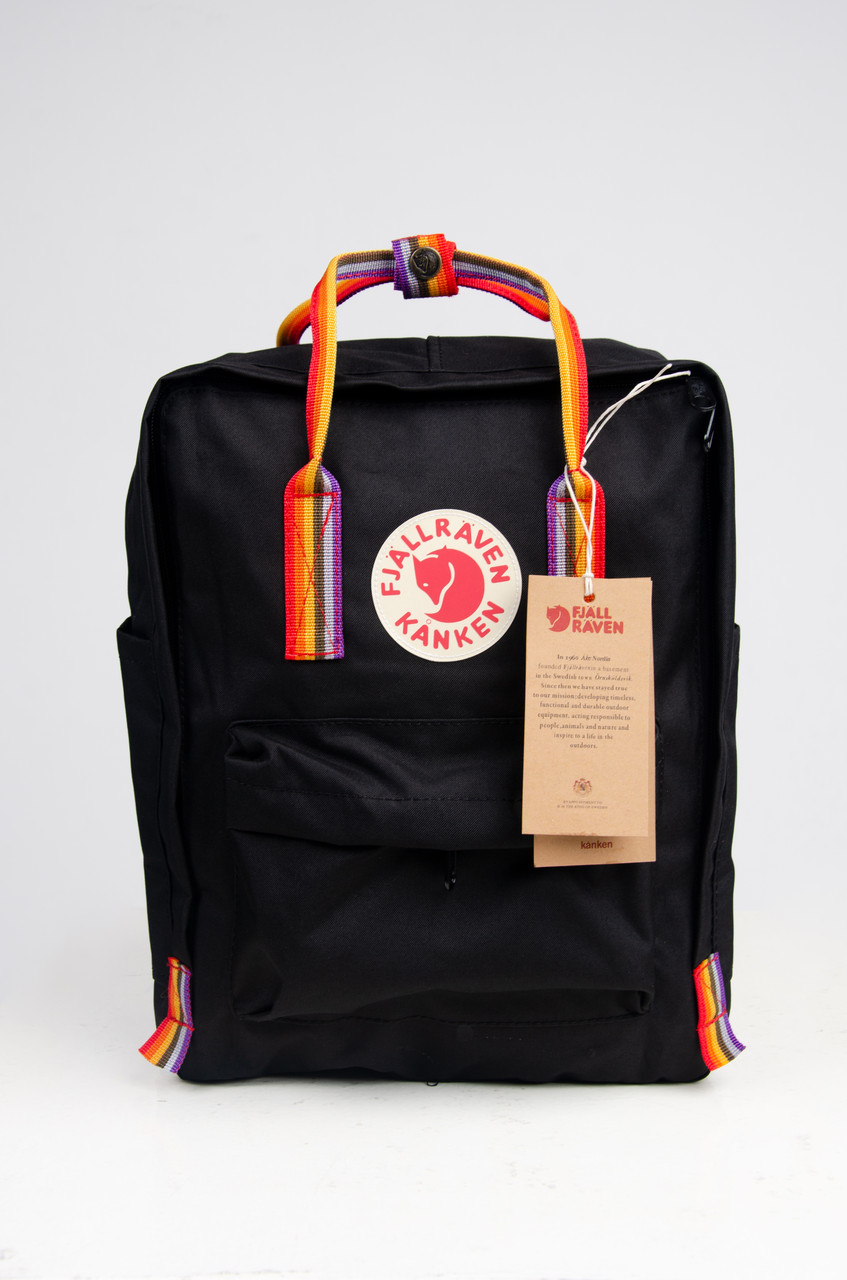 Рюкзак Fjallraven Kanken Classic Rainbow 16 л Топ якість чорний із райдужними ручками