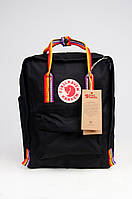 Рюкзак Fjallraven Kanken Classic Rainbow 16л Топ качество черный с радужными ручками