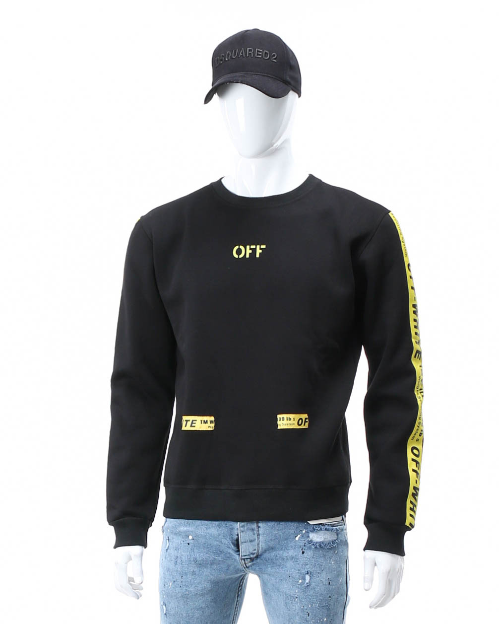 Світшот осінь-зима чорний з жовтим OFF-WHITE No2 рис на рукавах BLK XXL (Р) 19-521-003