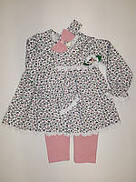 Нарядный трикртажный костюм для девочек :туника в цветочный прит, ,пудровые лосины,повязка р 116