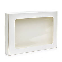 Коробка для печива, біла, з віконцем. Розмір 220*150*30