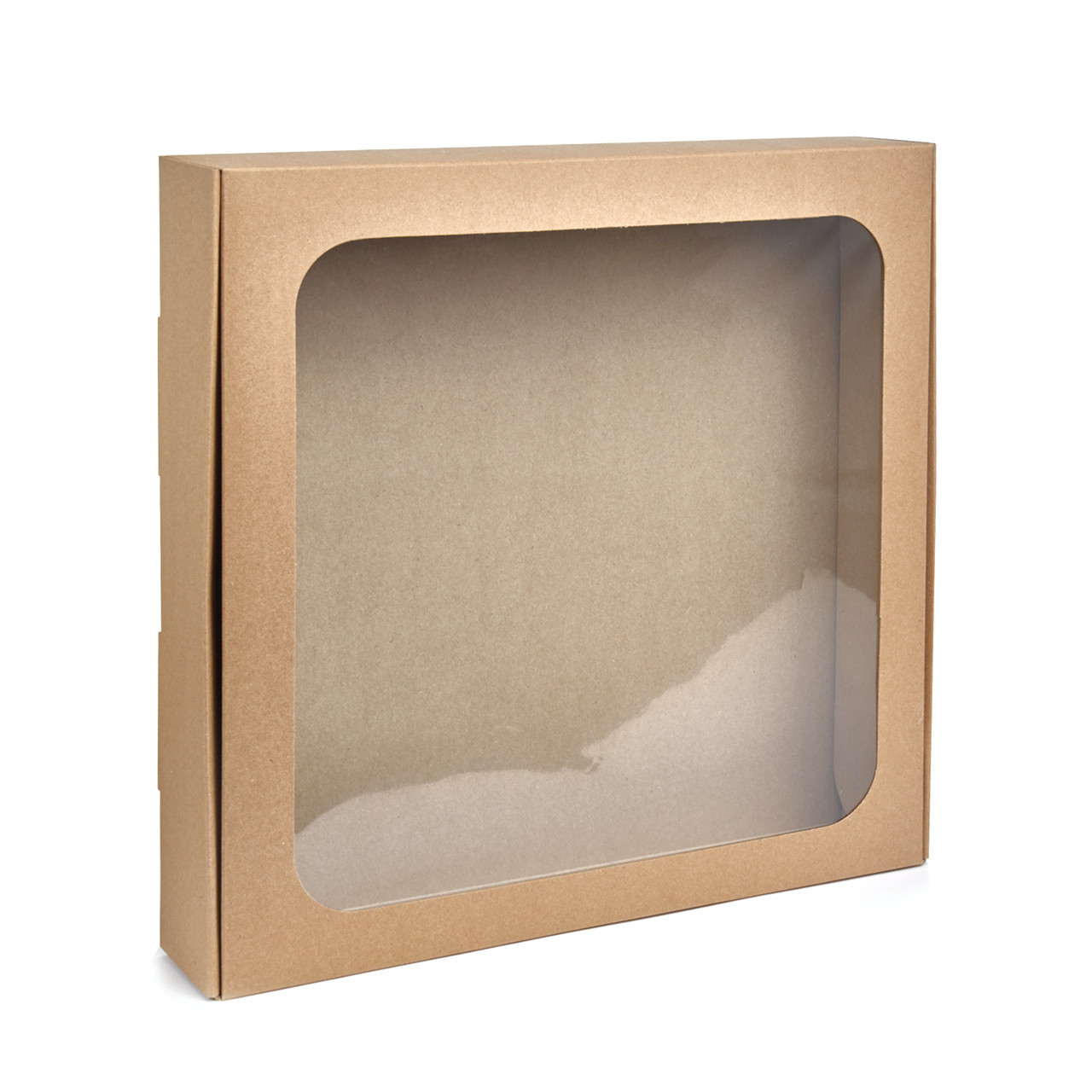 Коробка крафт для макаронів, печива біжутерії з віконцем.200*200*50 мм.