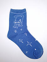 Носки женские синие с принтом "Котик и звезды"