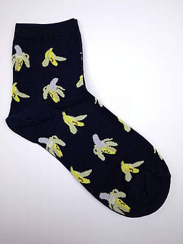 Чорні жіночі шкарпетки з прикольними принтами "Банани"