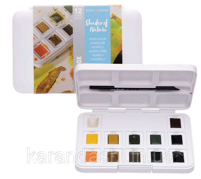 Набір акварельних фарб VAN GOGH Pocket box SHADES OF NATURE 12 кювет + кисть 20808641