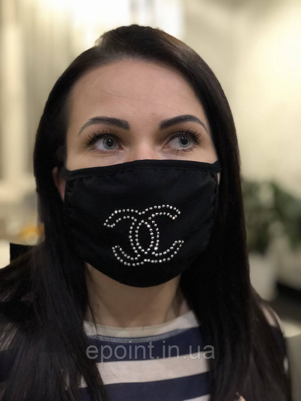 Захисна маска на обличчя для справжніх модниць, чорний колір, багаторазова, серія fashion wear, дизайн СH