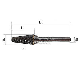 Борфреза YDS тип L d=8, L=22, d1=6, a=14° (Конус із закругленою голівкою)