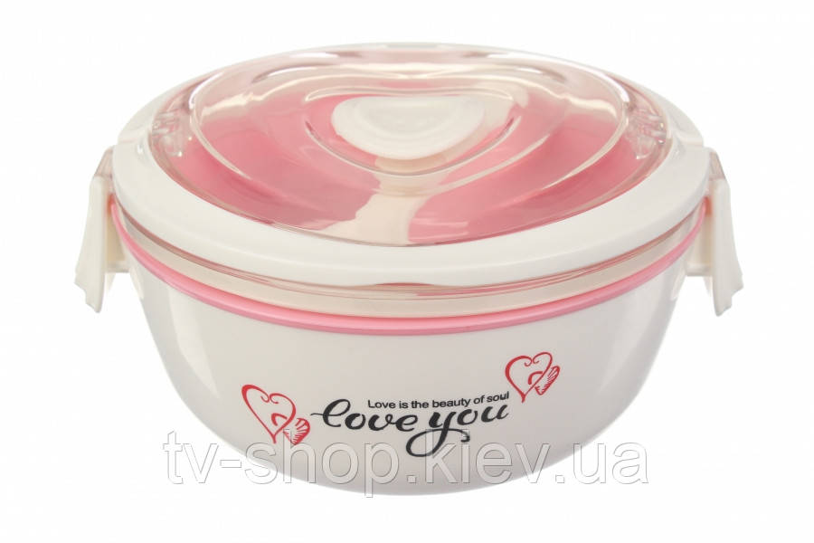 Ланчбокс rруглий Love you з ложкою, фото 1