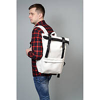 Модний чоловічий міської білий рюкзак роллтоп рол з екошкіри повсякденний, для ноутбука 15,6, міський