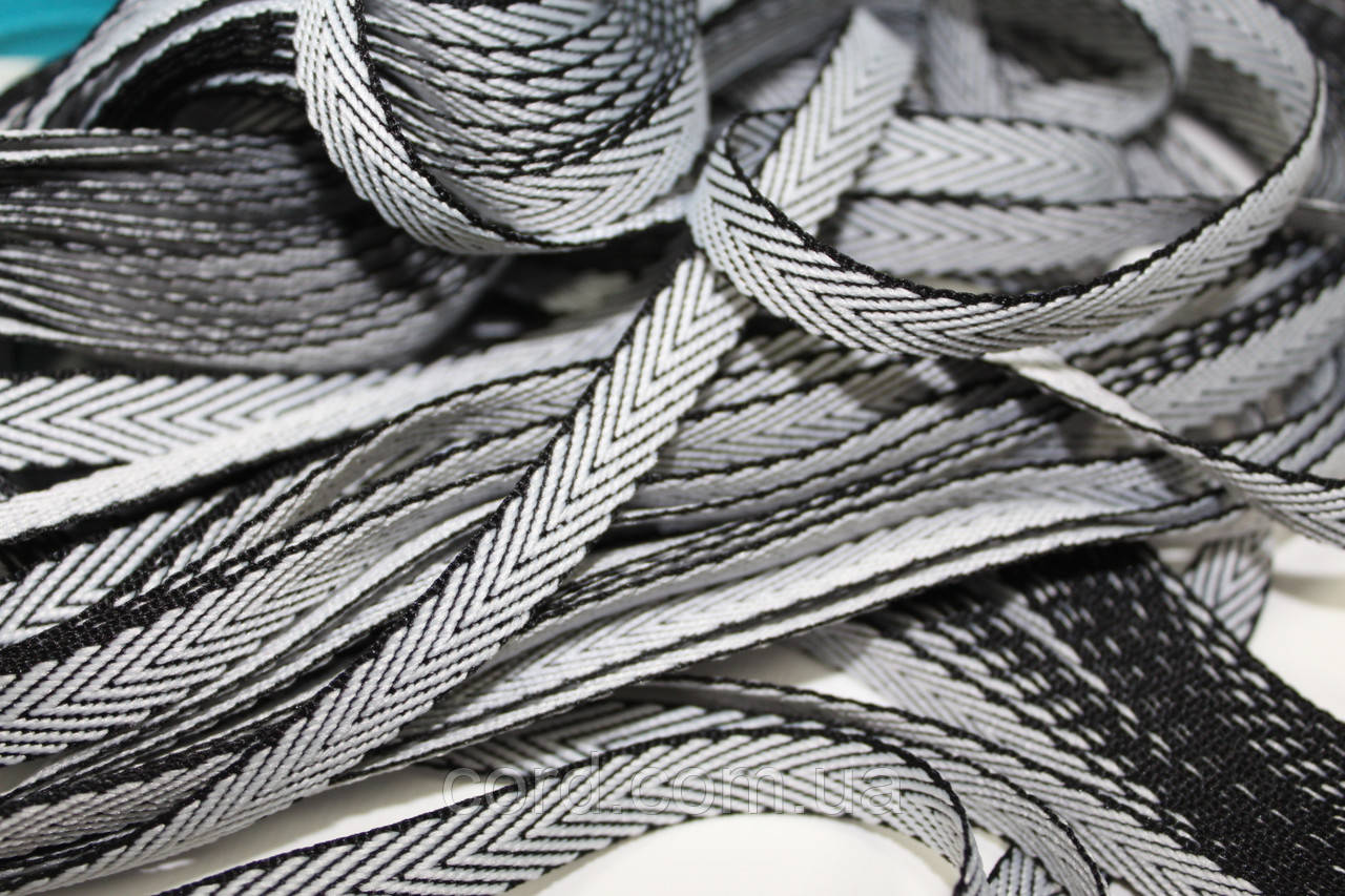 Тесьма Стрічка кіперна 10мм чорний+білий бобіна 50м, фото 1