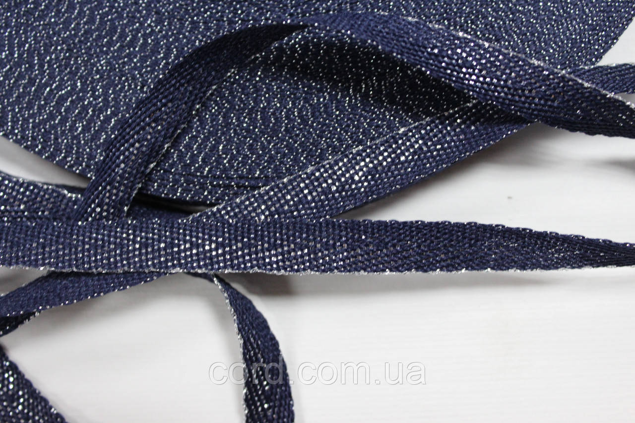 Тесьма Стрічка кіперна 10мм синій+срібло бобіна 50м, фото 1