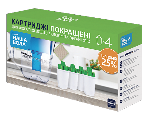 Комплект покращених картриджів 3+1 наша вода для фільтрів-кувшинів (CRVK4)