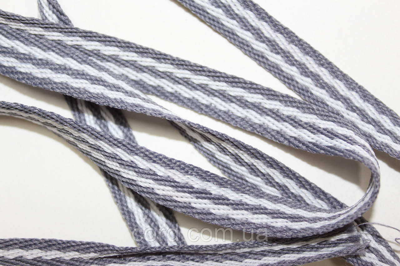 Тесьма Стрічка кіперна 10мм сірий+2п білий бобіна 50м, фото 1