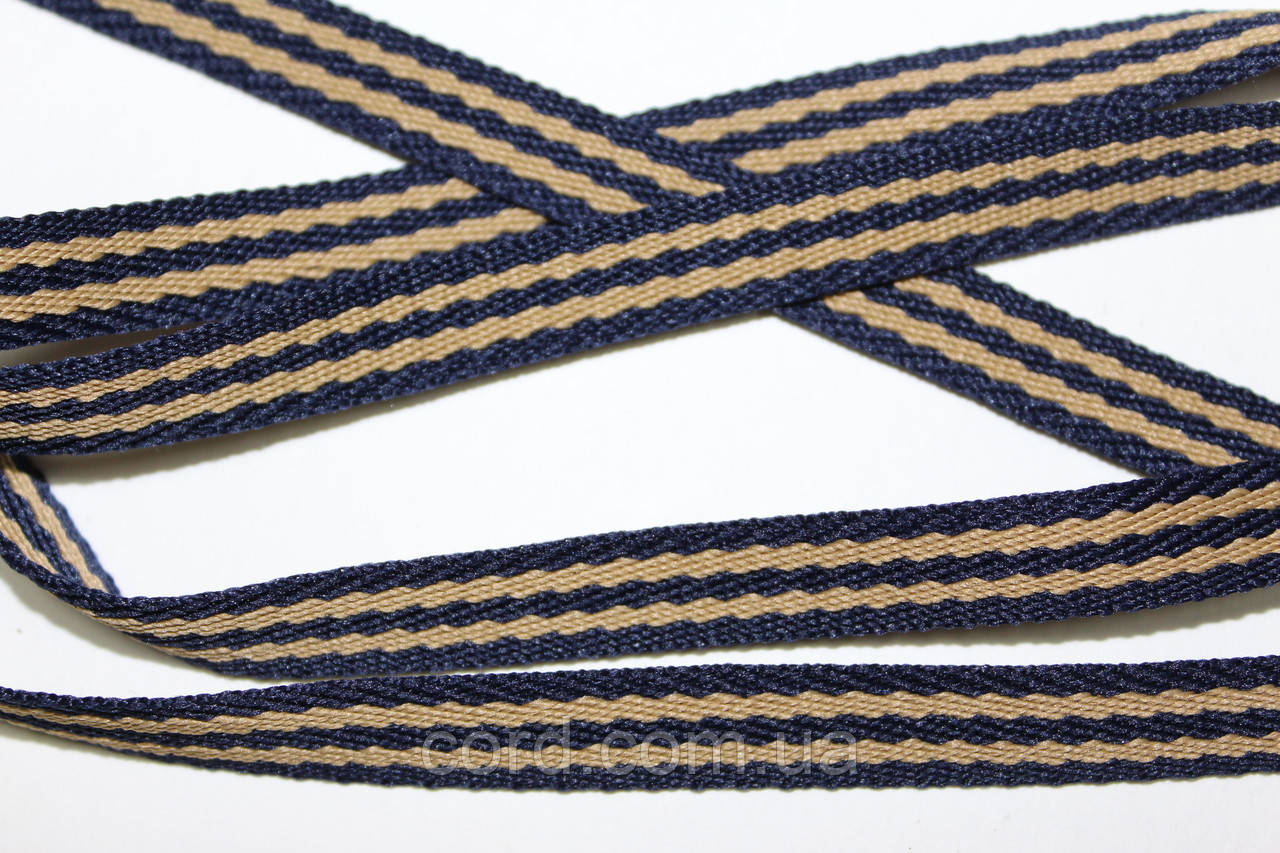 Тесьма Стрічка кіперна 10мм синій+2п бежевий бобіна 50м, фото 1