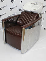 Мийка перукарська Infinity Lux кераміка біла, екокожа Коричнева (Velmi TM)