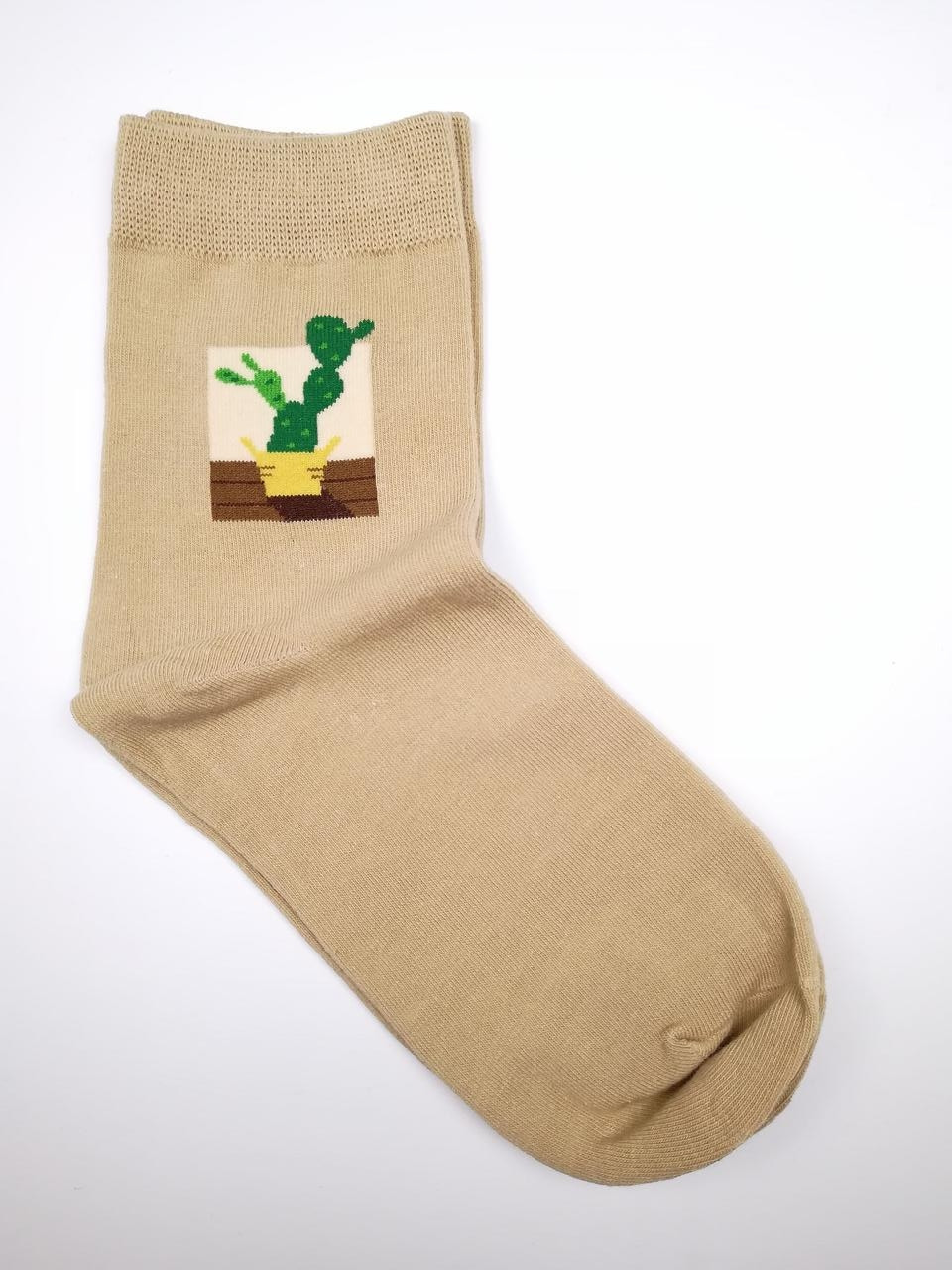 Жіночі бежеві шкарпетки з малюнком "Кактус"