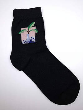 Чорні жіночі шкарпетки з принтом "Ваза"