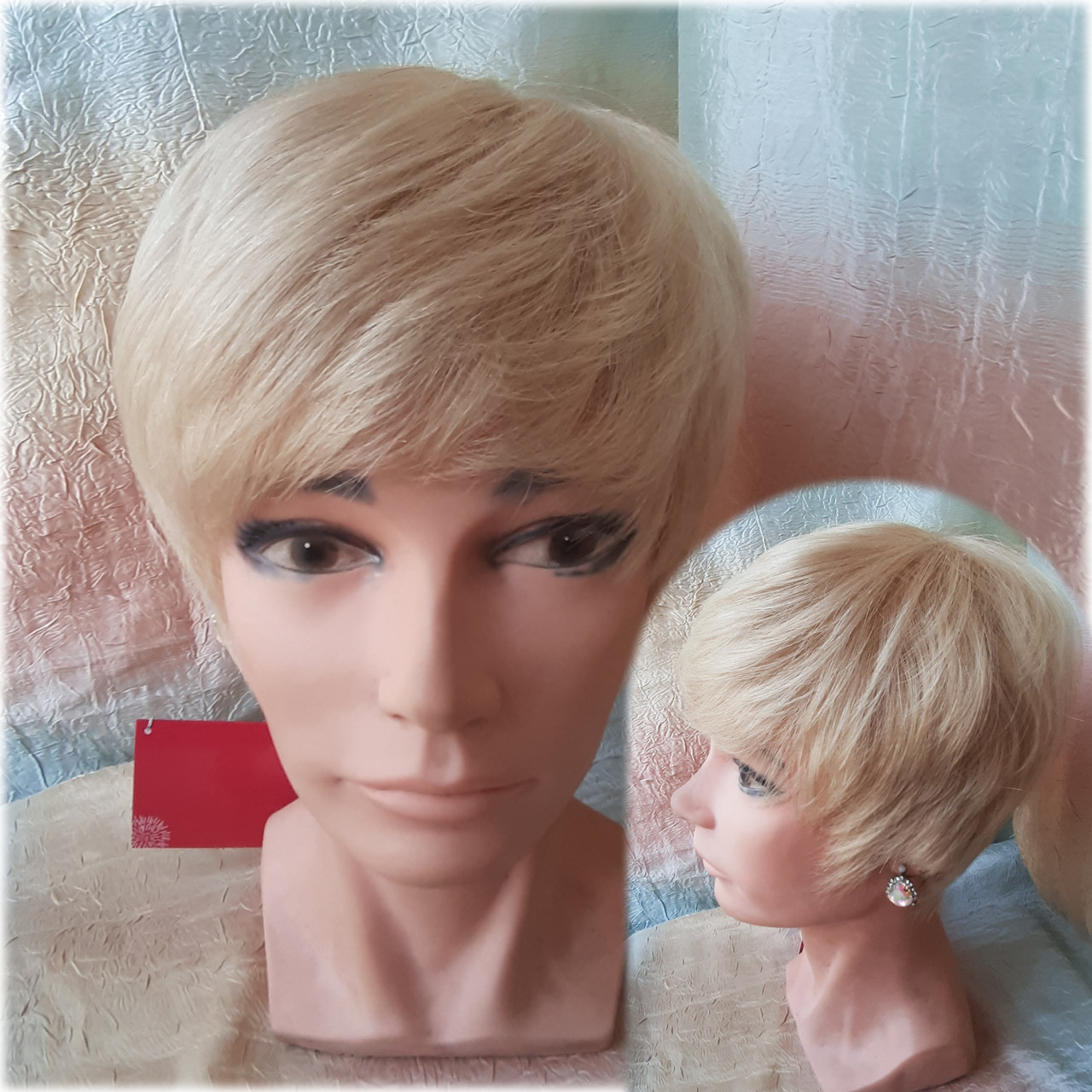 Парик из натуральных волос короткий пышный жемчужный блонд 049HH-26, фото 1