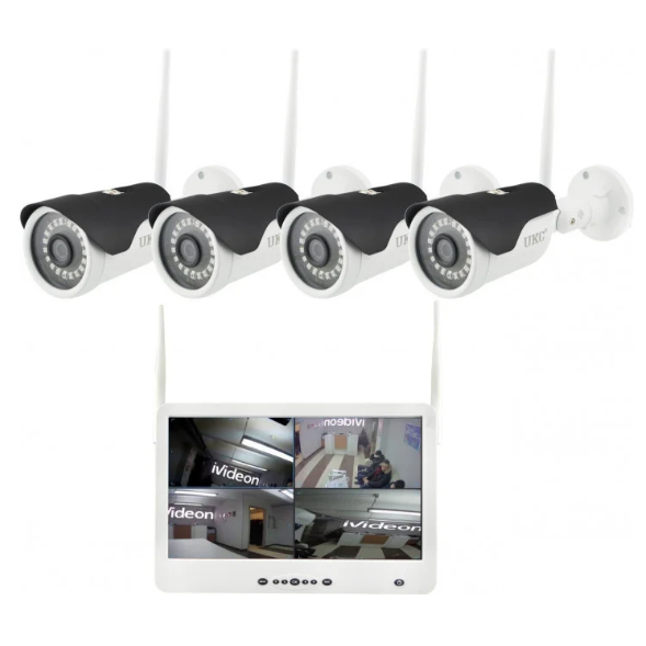 Комплект відеоспостереження бездротовий DVR KIT Full HD UKC CAD-1304 LCD 13.3" WiFi 4ch набір на 4 камери