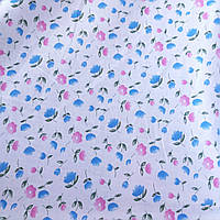 Ситець із рожевими та блакитними квіточками на білому тлі, ширина 95 см