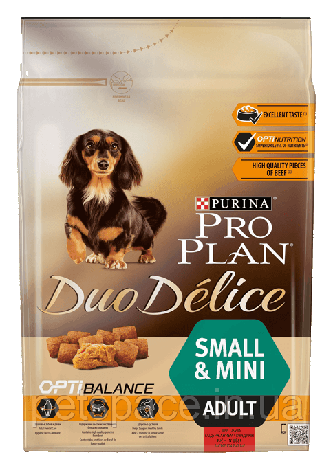 Корм Pro Plan Duo Delice (Про План для дорослих собак дрібних порід з яловичиною і рисом), 2,5кг.