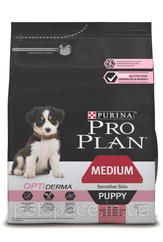 Корм Pro Plan Puppy Medium Sensitive (Про План для цуценят з чутливою шкірою, лосось), 12кг.
