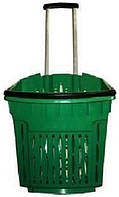 Кошик купівельний пластиковий на колесах із висувною ручкою об'ємом 38 літрів, зеленого кольору