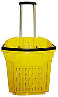 Корзина покупательская пластиковая на колёсах с выдвижной ручкой объёмом 38 литров, жёлтого цвета