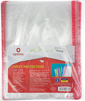 Файл А4+ "Optima" №O35108-03 40мкм гладкий,з червоною стрічкою(100шт/пач.)(20пач./ящ.)