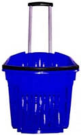 Корзина покупательская пластиковая на колёсах с выдвижной ручкой объёмом 38 литров, синего цвета