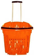Корзина покупательская пластиковая на колёсах с выдвижной ручкой объёмом 38 литров, оранжевого цвета