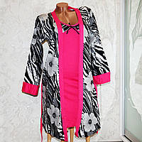 Розмір L (46). Жіночий комплект для сну та дому, двійка, халат і нічна сорочка пеньюар, сіро-рожевий, Туреччина