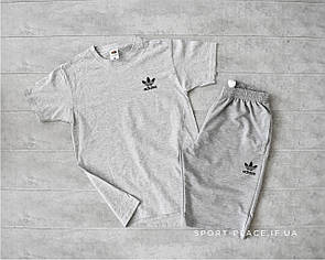 Літній комплект шорти і футболка Adidas (Адідас) (сіра футболка , світло сірі шорти) маленький логотип