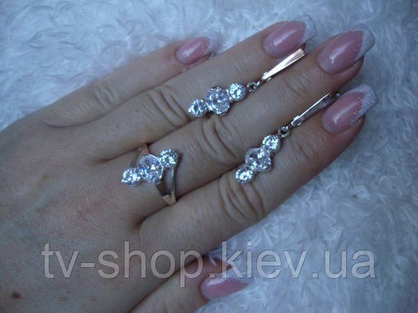 Набори зі срібла із золотом Білі циркони-3 (50), фото 1