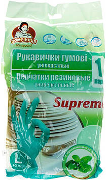 Рукавиці гумові універсал. "Помічниця" L аромат.,зелені №8/9043(144)