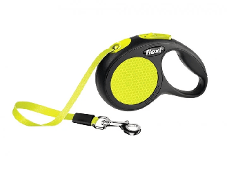 Рулетка-повідок для собак до 25 кг, Flexi Neon М, 5 м, стрічка, чорно-жовта