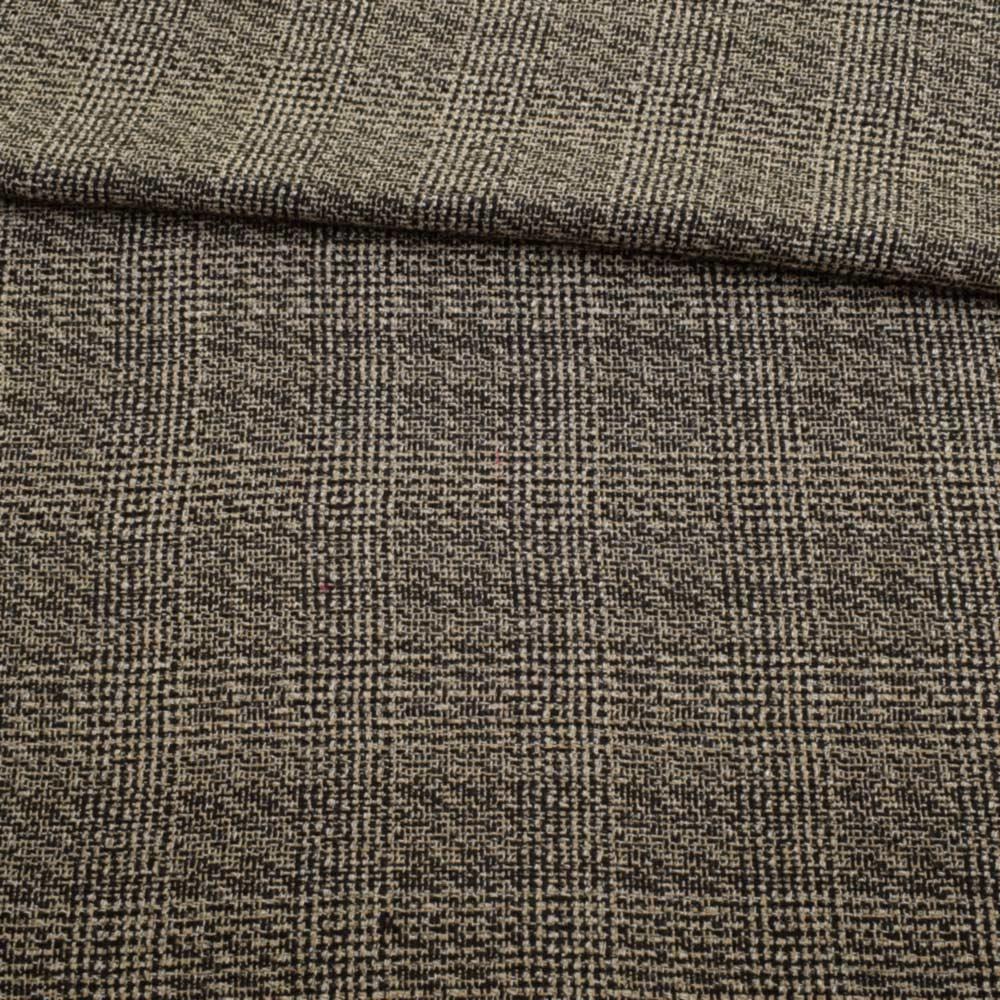 Рогожка костюмна в бежево-чорну клітинку меланж ш.150