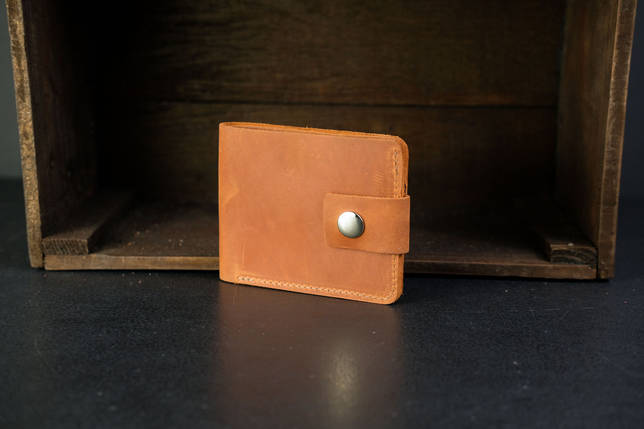 Класичне шкіряне портмоне на 6 карт із застібкою, натуральна Вінтажна шкіра, колір Коньяк, фото 2