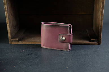 Класичне шкіряне портмоне на 6 карт із застібкою, натуральна шкіра італійський Краст, колір Бордо
