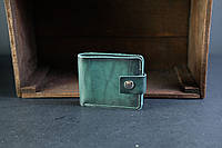 Классическое кожаное портмоне на 6 карт с застежкой, натуральная кожа итальянский Краст, цвет Зеленый